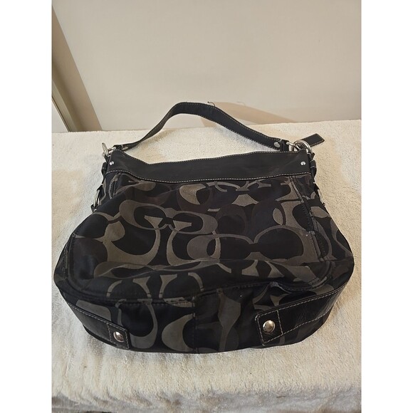 Coach Black Signature C Canvas Shoulder Bag With Leather Trim - Picture 1 of 13